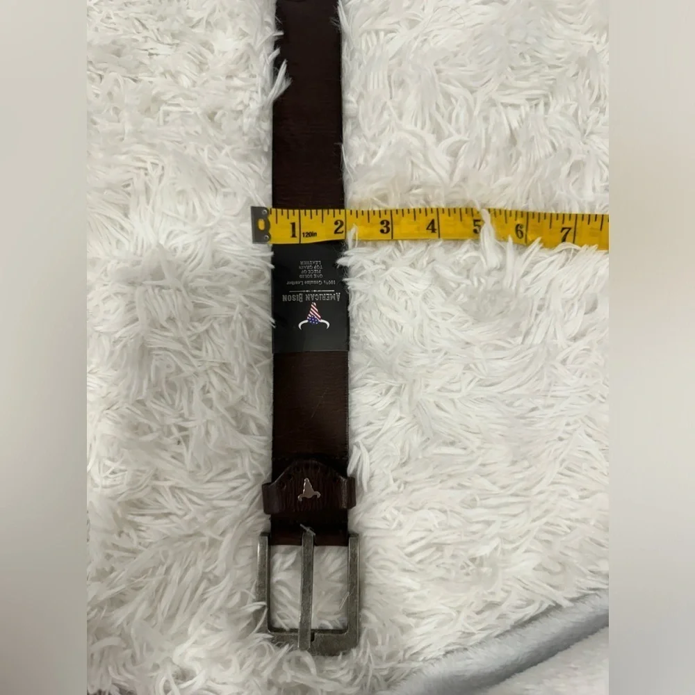 American Bison Size 34 Mens Brown Leather Belt silver Hardware